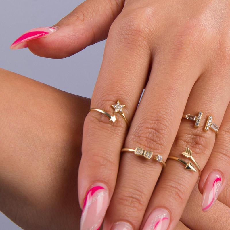 14 Ayar Altın Yıldız Taşlı Ayarlanabilir Yüzük