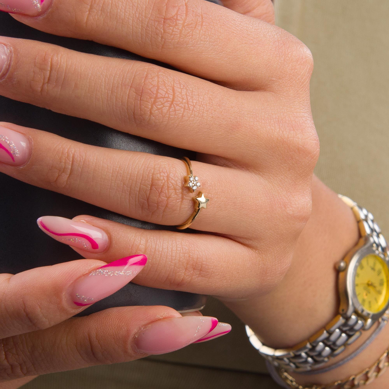 14 Ayar Altın Yıldız Taşlı Ayarlanabilir Yüzük