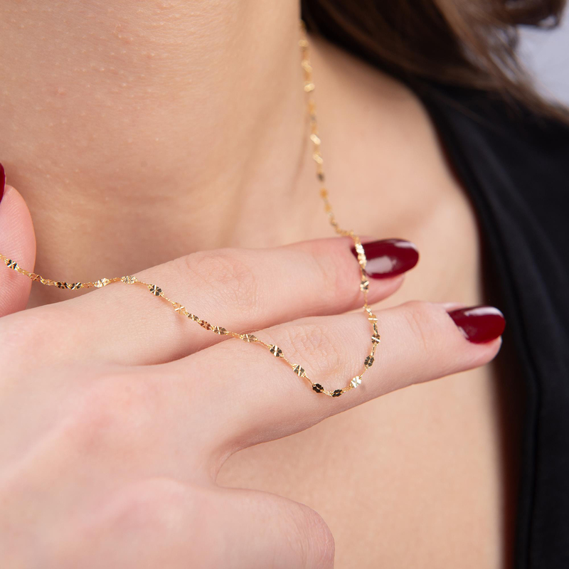 14 Ayar 45 cm Desenli Fantezi Altın Zincir Kolye