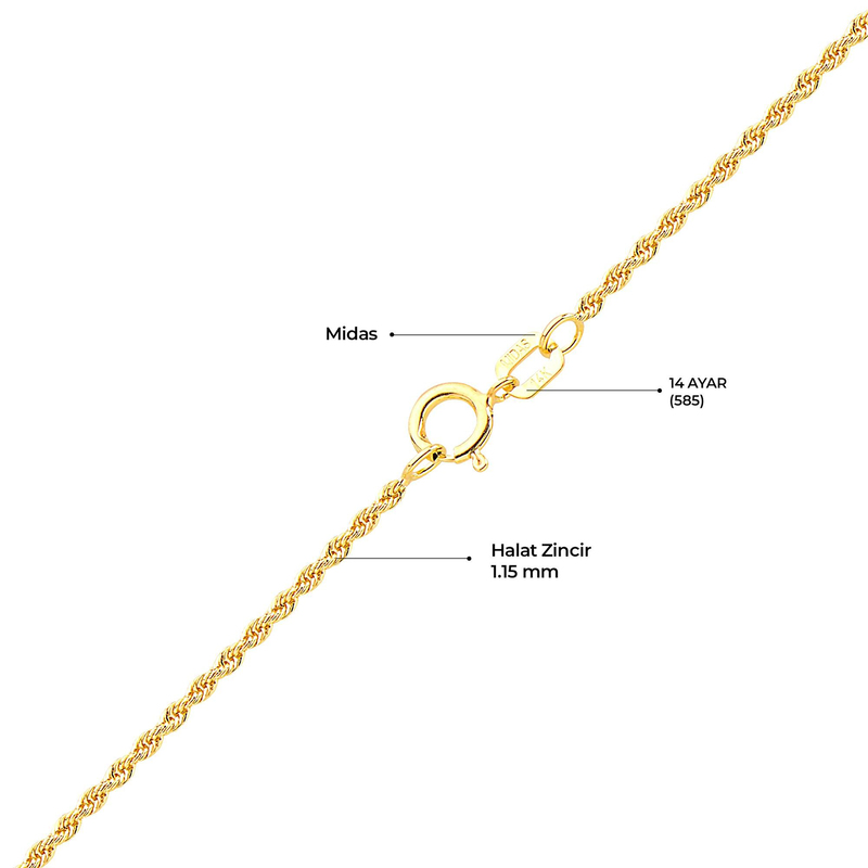 14 Ayar 45 cm İnce Halat Altın Zincir Kolye