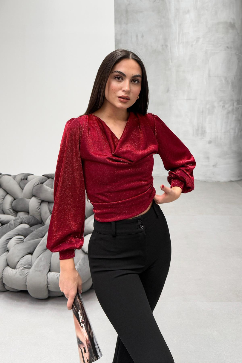 Degaje Yaka Simli Bluz Bordo