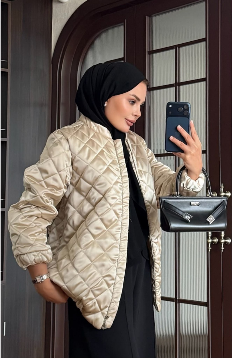 Saten Bomber Ceket Bej