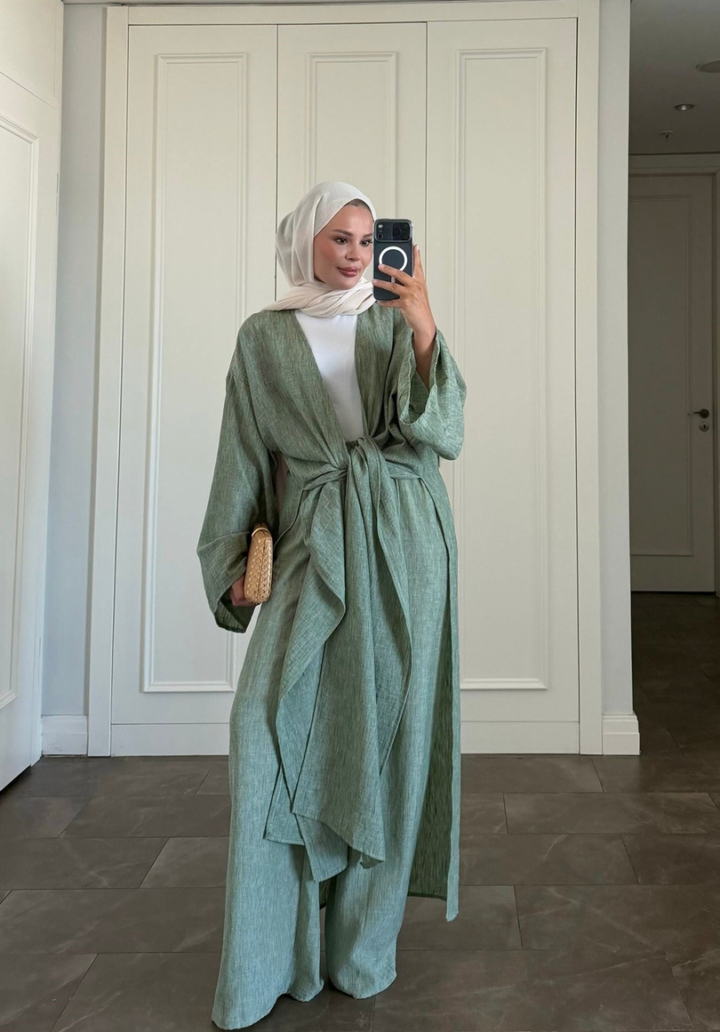 Keten Kimono Takım Yeşil