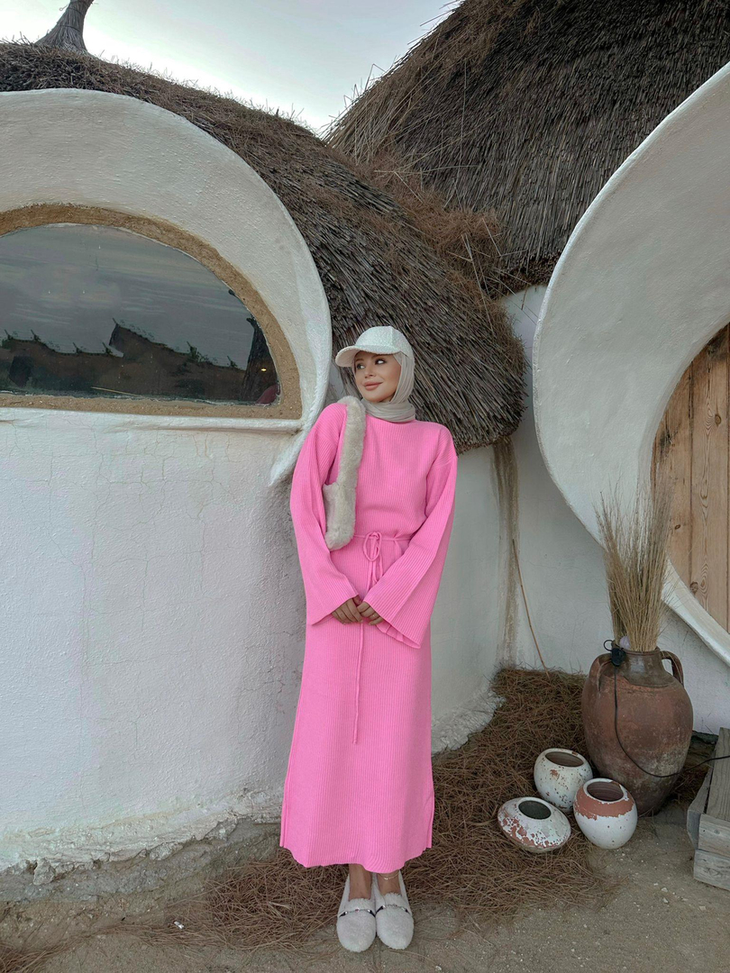 TRİKO ELBİSE PEMBE