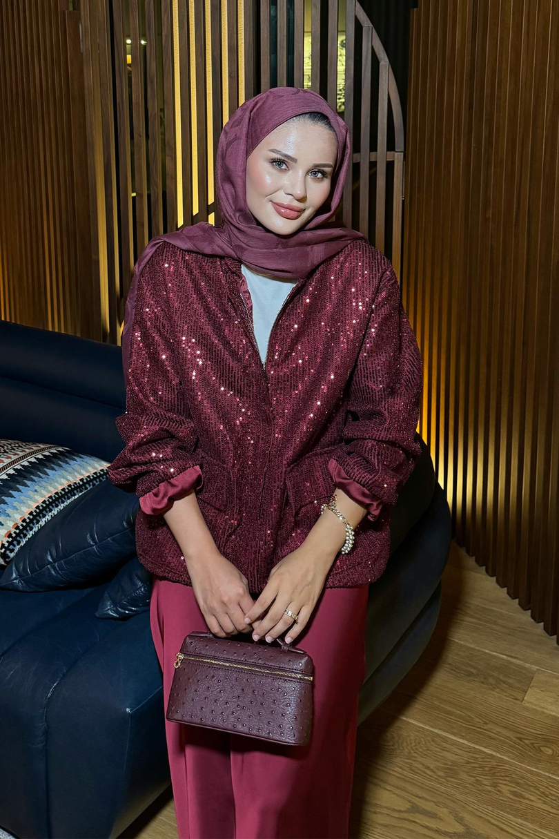 Pullu Gloria Bomber Ceket Bordo