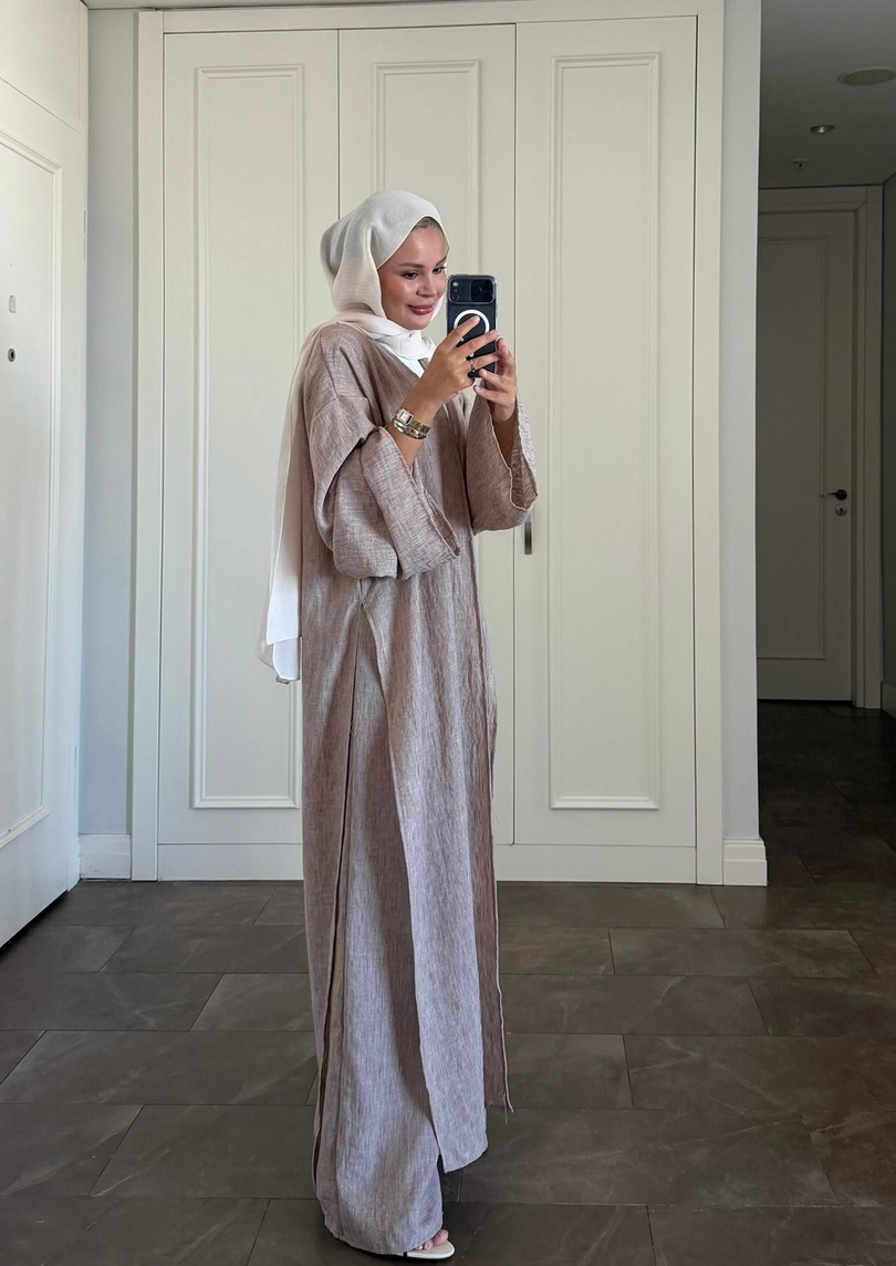 Keten Kimono Takım Kahve