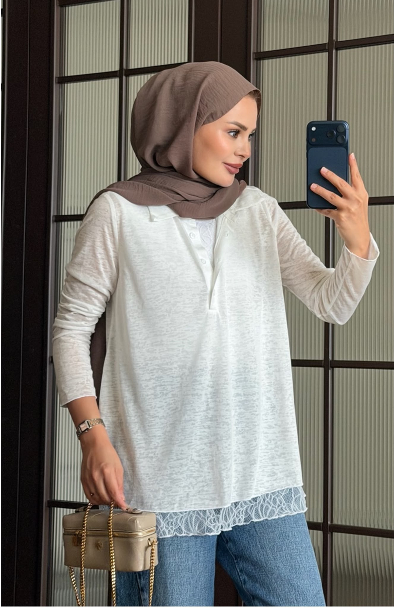 Dantel Detaylı Body Beyaz
