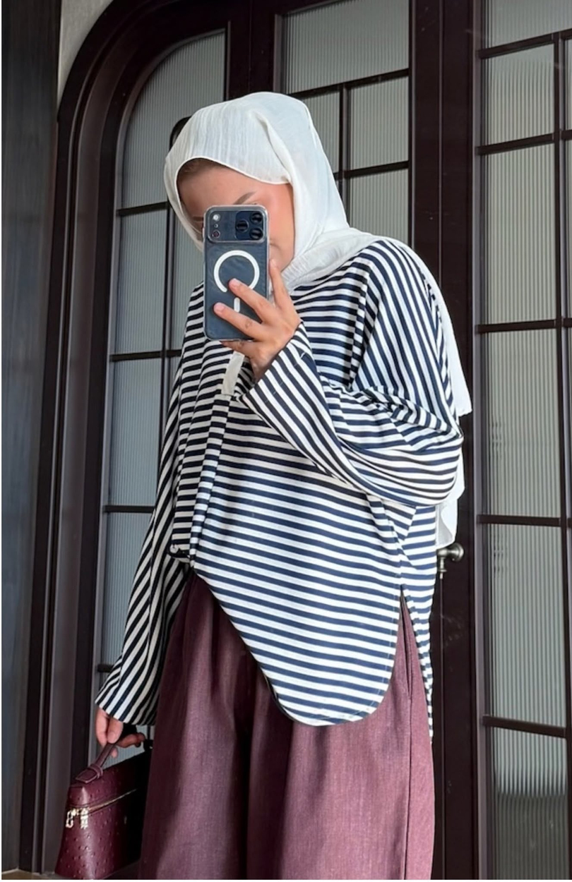 Çizgili Pamuk Body Lacivert