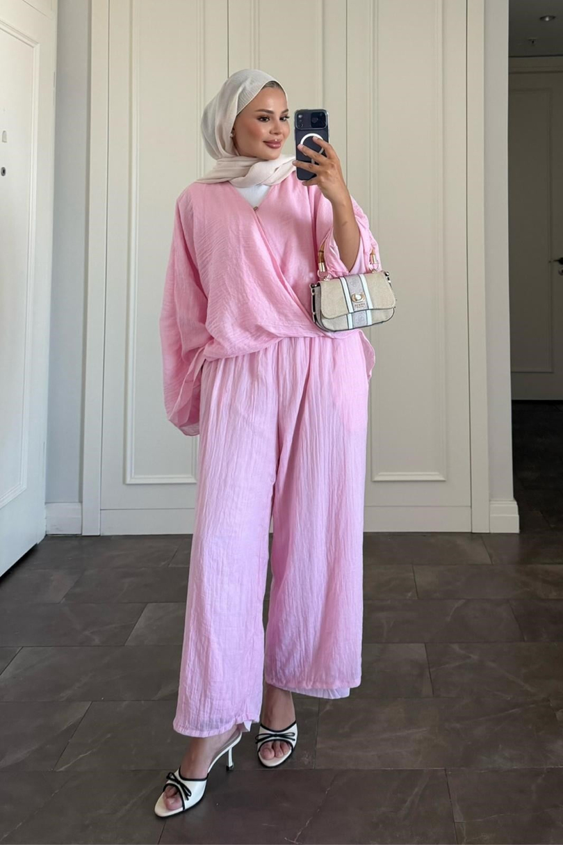 Capri Pantolonlu Takım Pembe