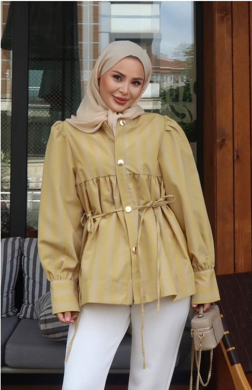 Çizgili Ceket Sarı