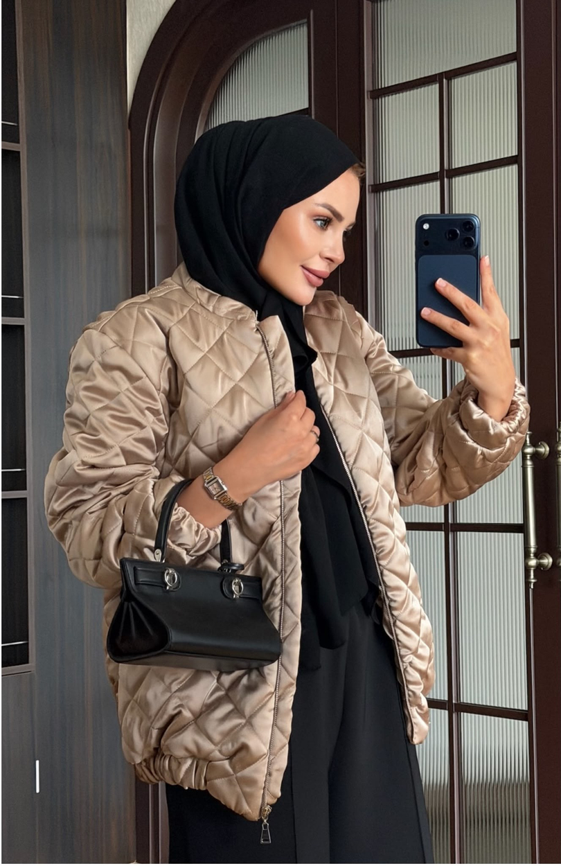 Saten Bomber Ceket Vizon