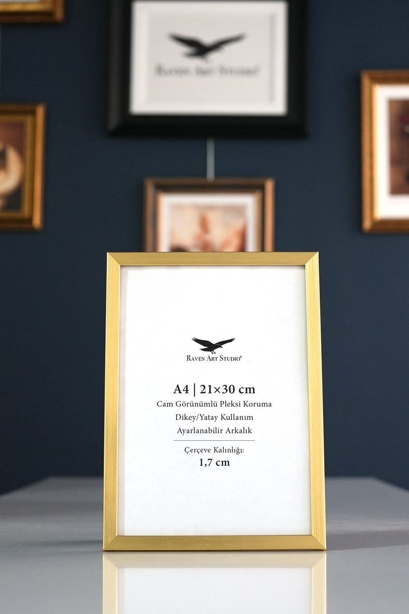 Ermitaj A4 Ebat 21cm x 30cm Altın Resim Fotoğraf Belge Poster Evrak Çerçevesi Korumalı Kırılmaz Pleksi Cam