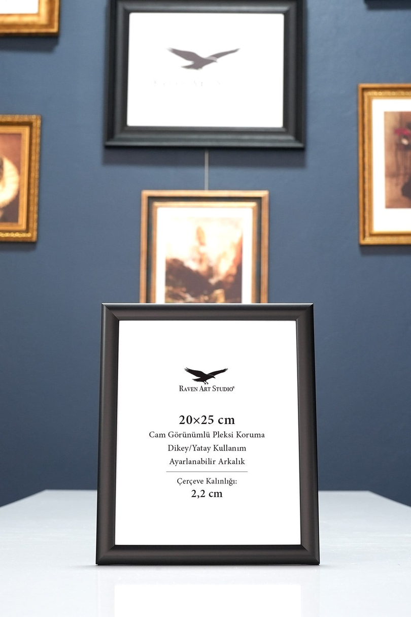 Pergamon 20x25 cm Siyah Altın Resim Fotoğraf Belge Poster Evrak Çerçevesi Korumalı Kırılmaz Pleksi Cam