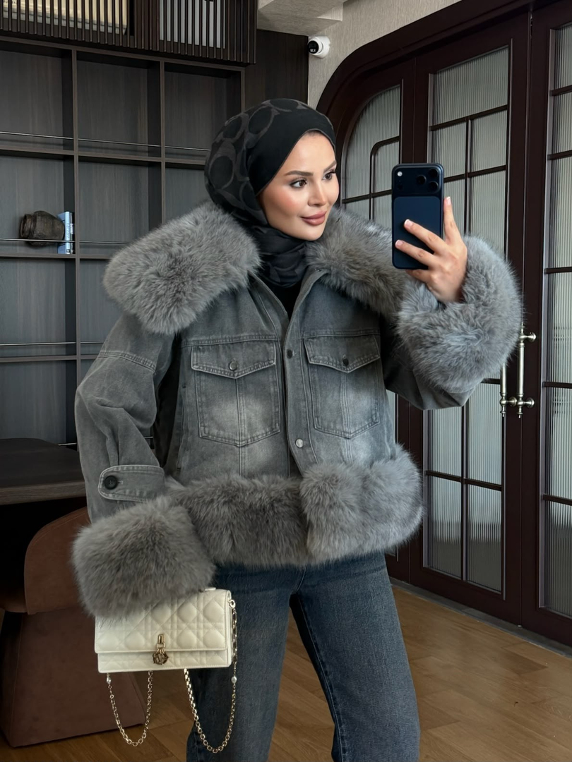 İthal Kürklü Denim Ceket