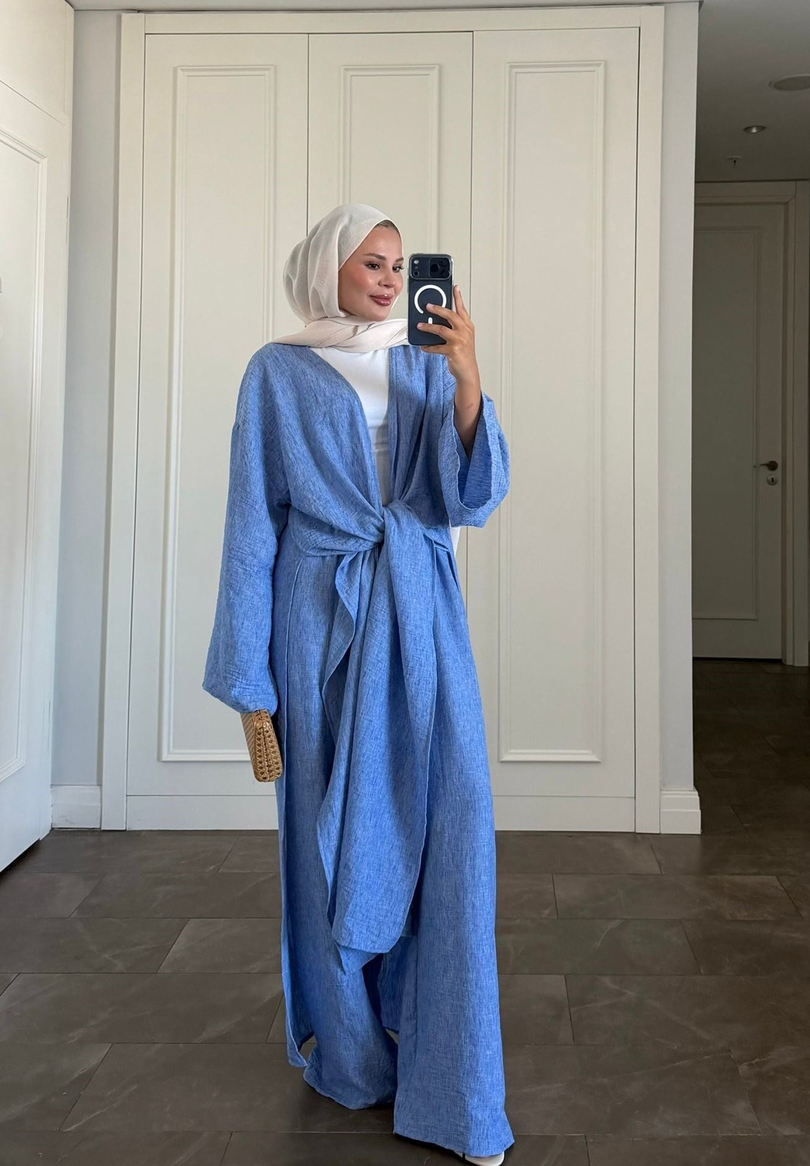 Keten Kimono Takım Mavi