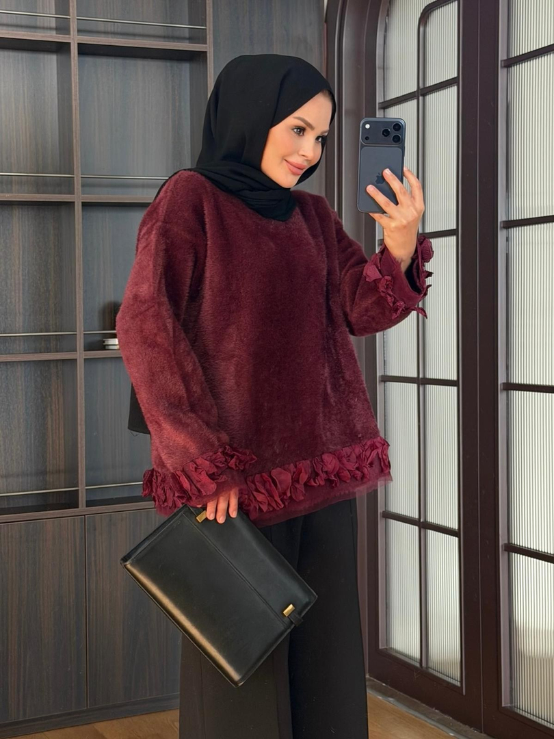 Yapraklı Angora Kazak Bordo