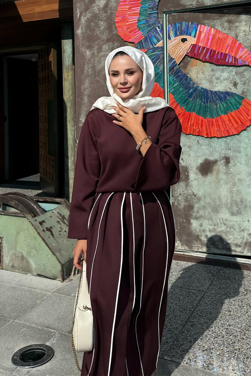 Biye Şerit Detaylı Emma Scuba Etekli Takım Bordo
