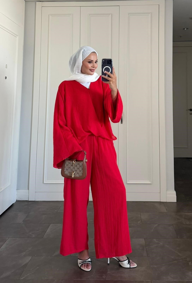 Capri Pantolonlu Takım Kırmızı