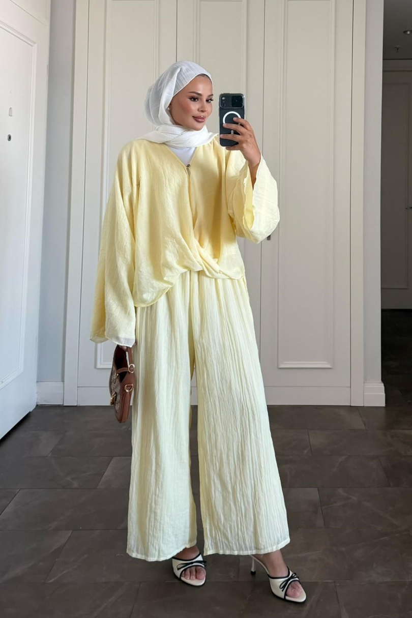 Capri Pantolonlu Takım Sarı