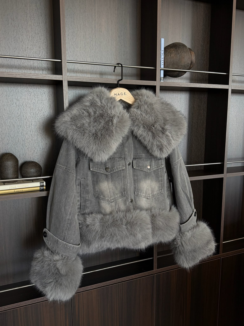 İthal Kürklü Denim Ceket