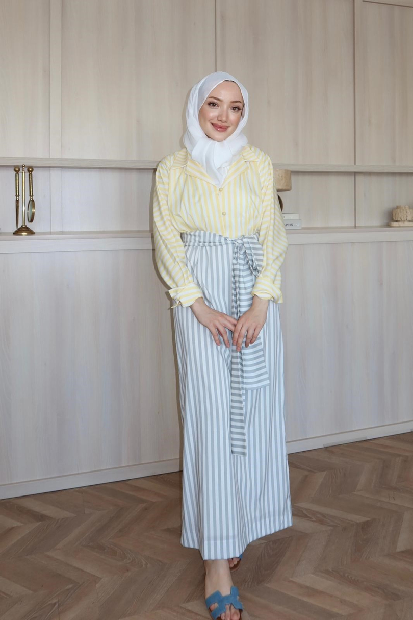 Eleven Çizgili Elbise Sarı