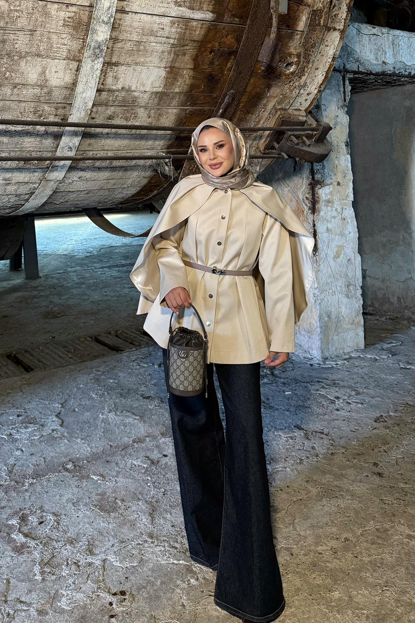 Yarasa Kollu Camilla Trençkot Bej