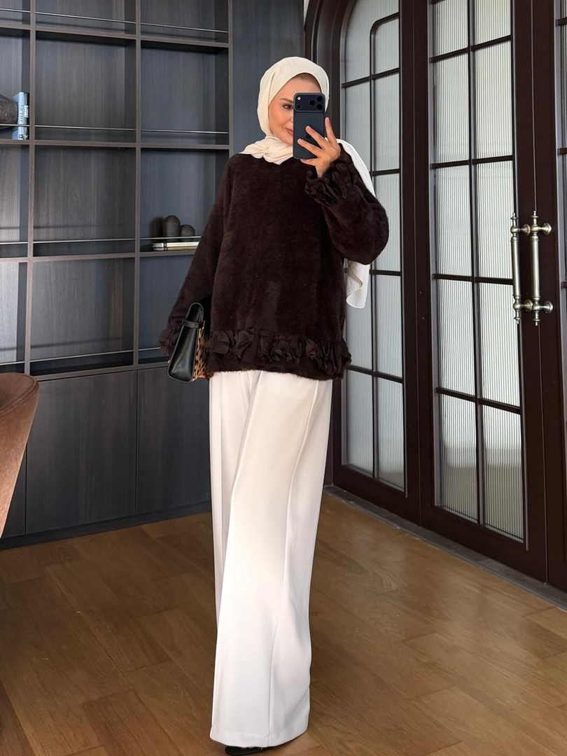 Yapraklı Angora Kazak Kahve