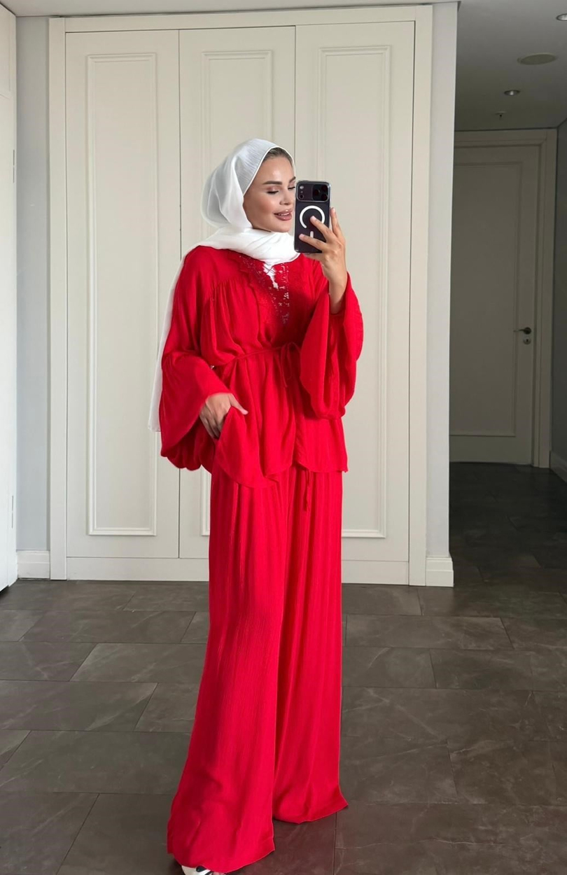 Helen Pantolonlu Takım Kırmızı