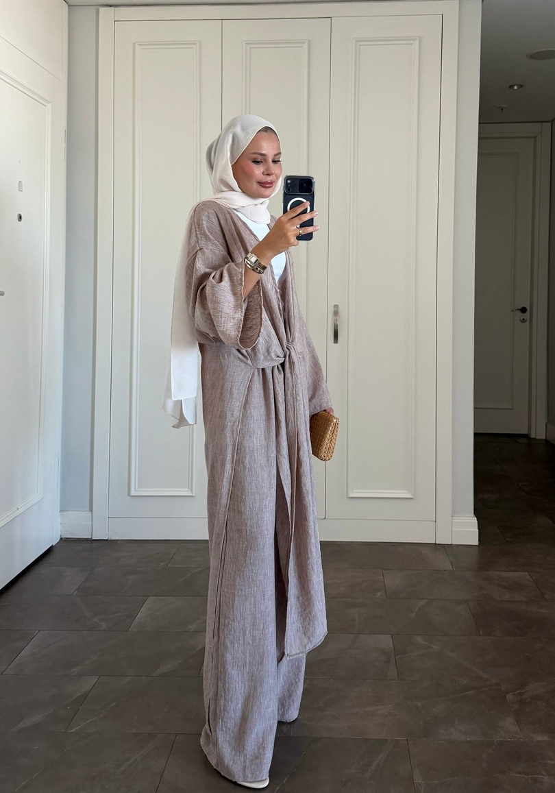 Keten Kimono Takım Kahve
