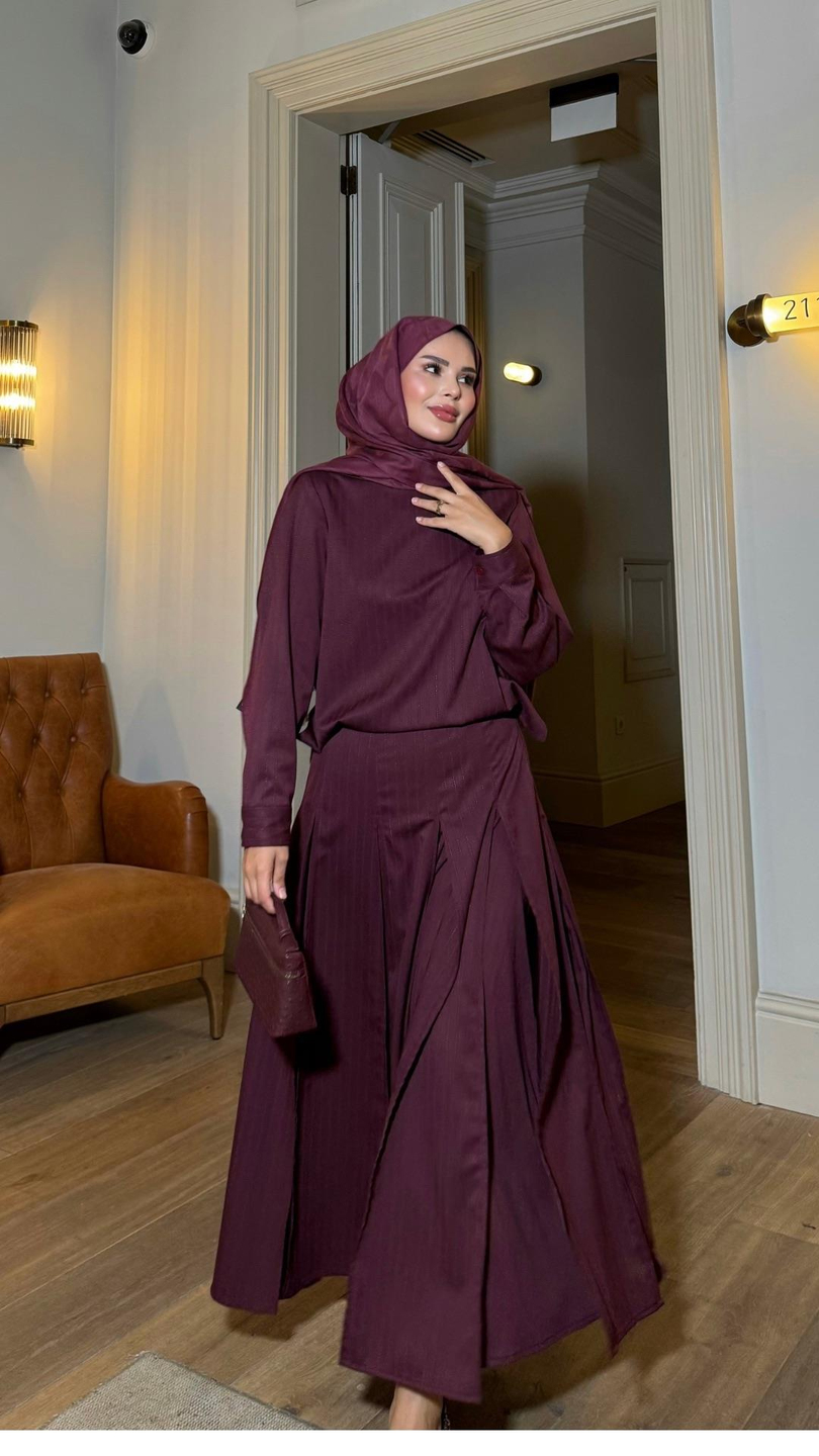 Çizgi Detaylı Aristo Etekli Takım Bordo
