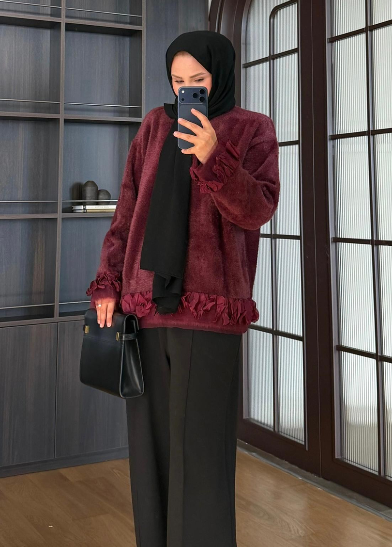 Yapraklı Angora Kazak Bordo