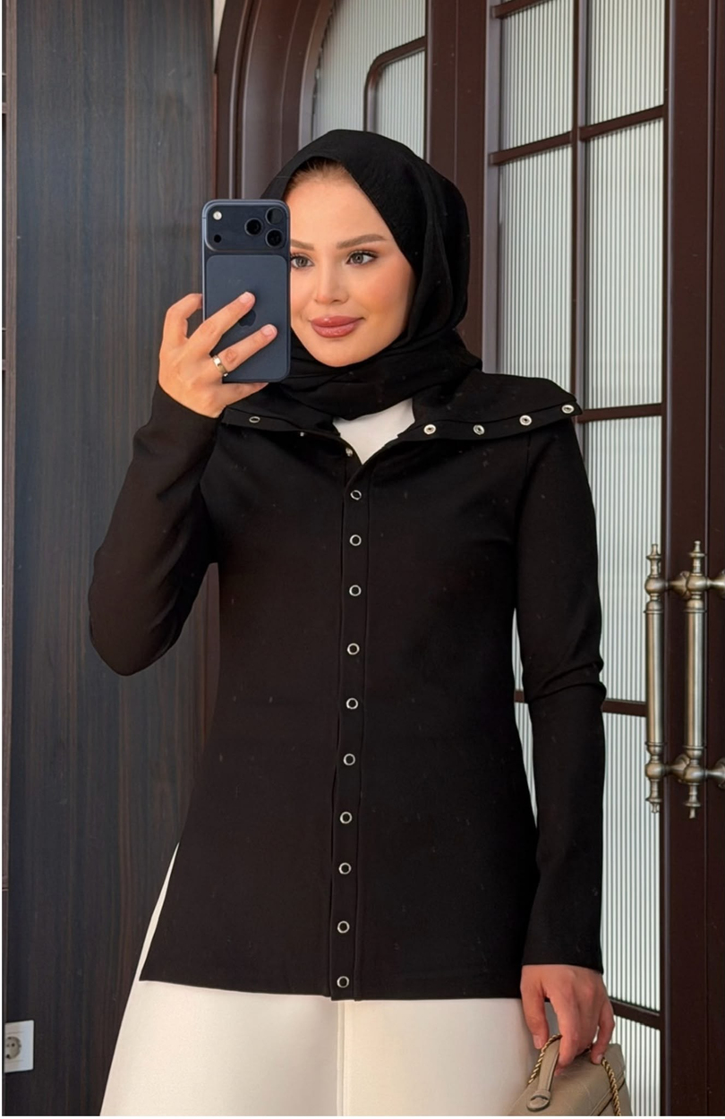 Çıtçıtlı Hırka Siyah
