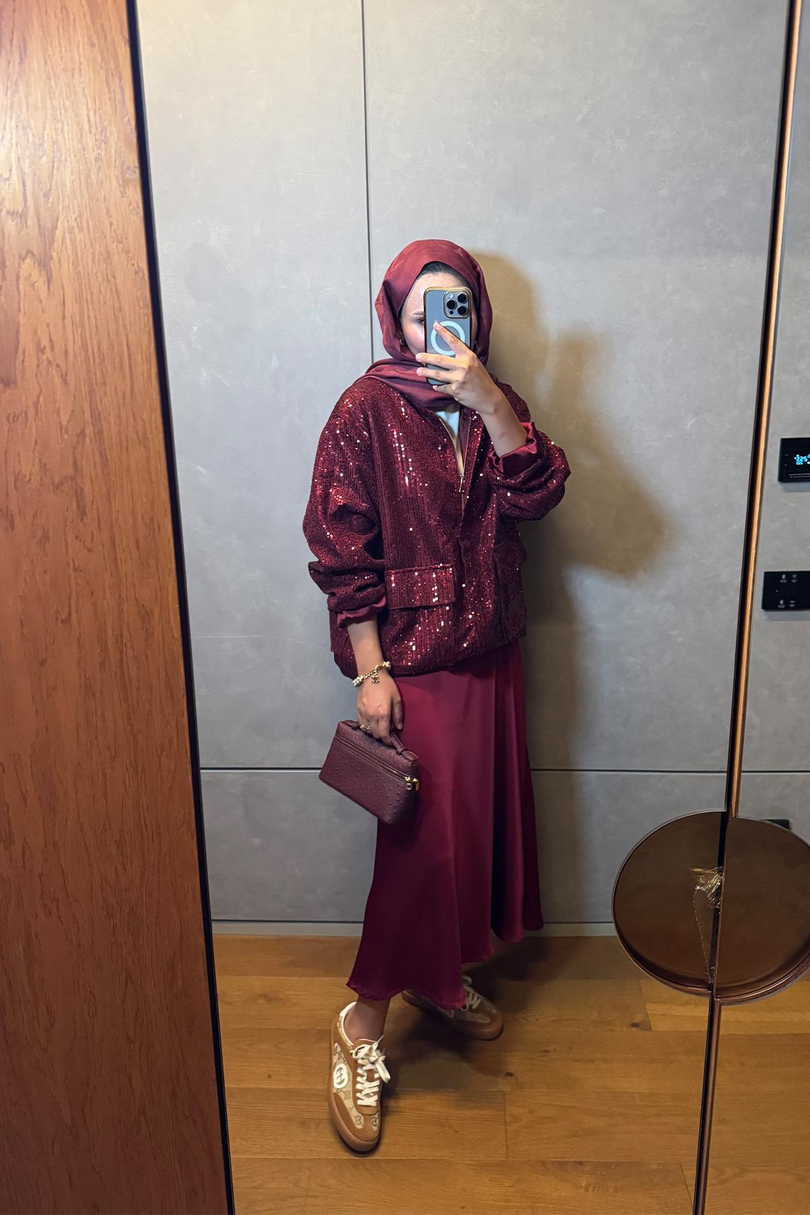 Pullu Gloria Bomber Ceket Bordo