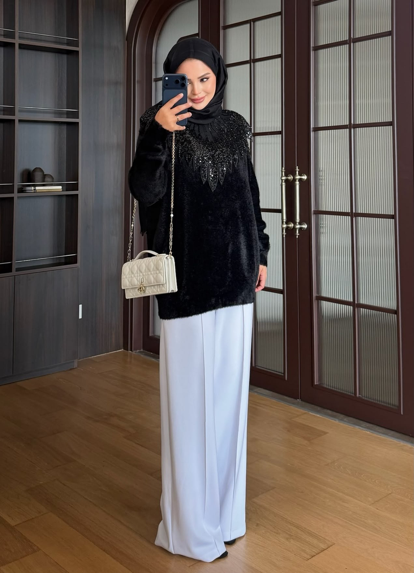 Tasarım Angora Kazak Siyah