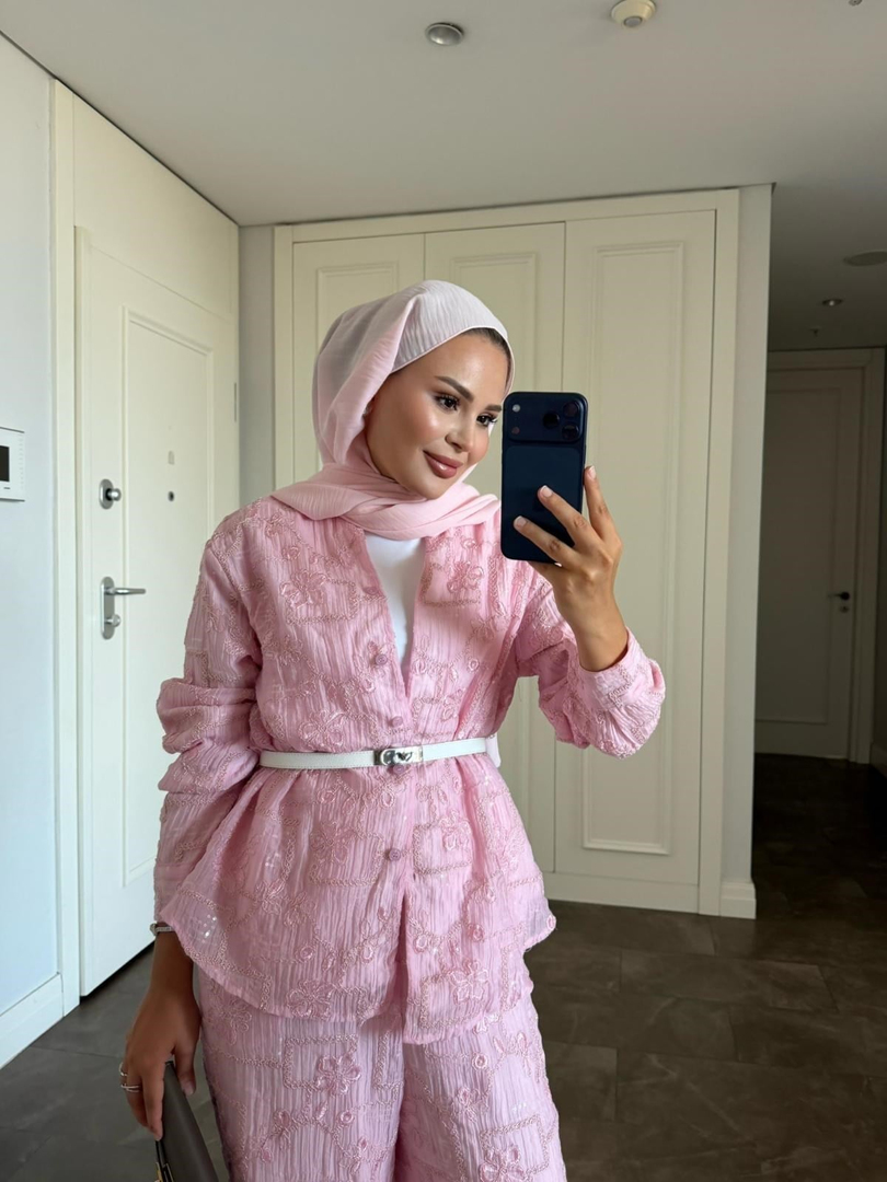 İthal Pantolonlu Takım  Pembe