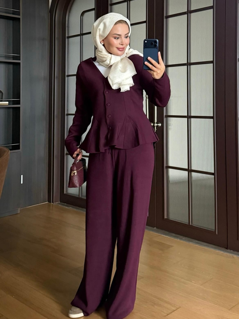 Fit Kalıp Triko Takım Mürdüm
