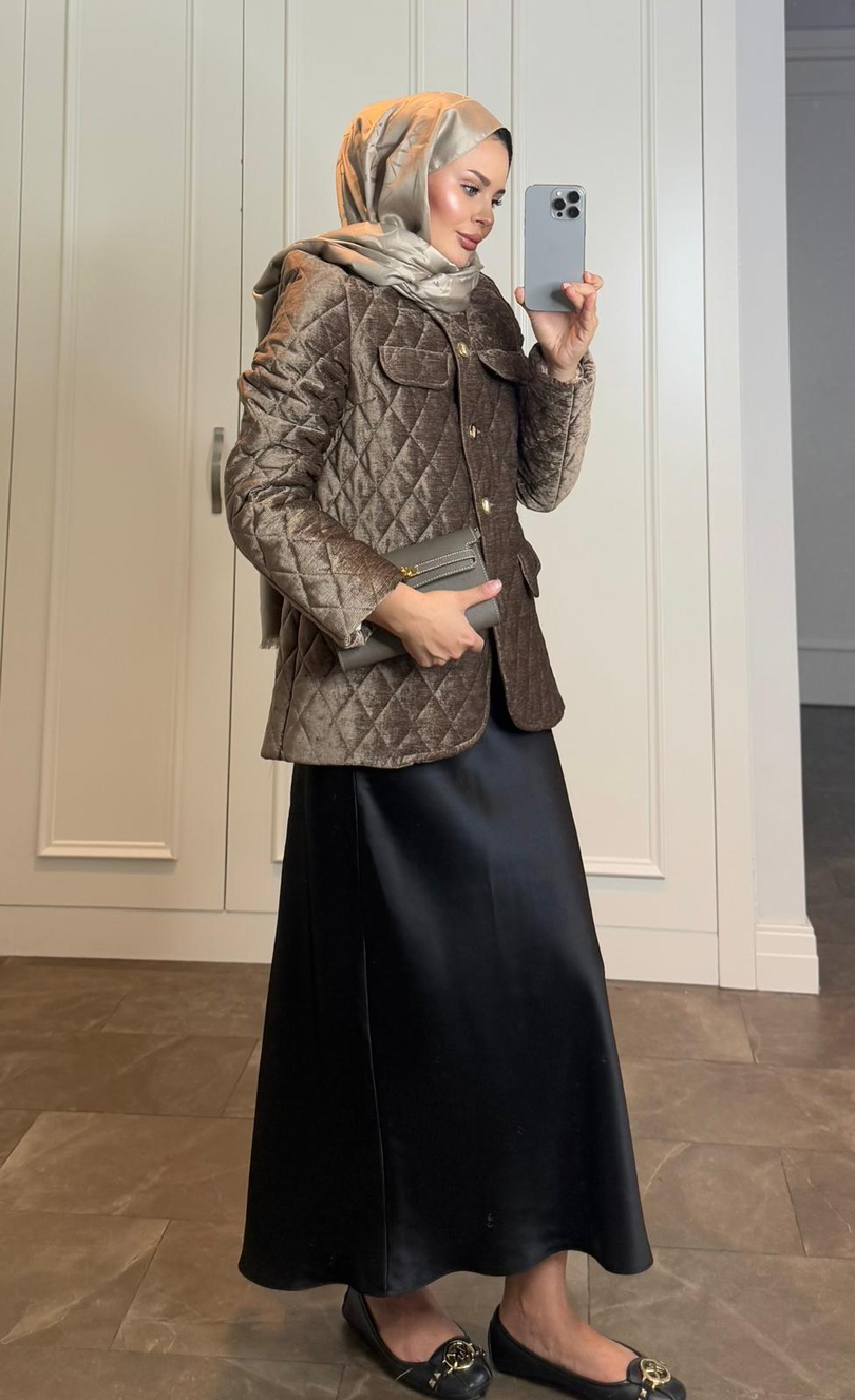 Kapitone Kadife Ceket Kahve 