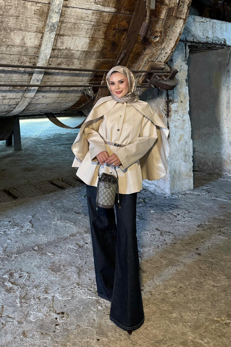 Yarasa Kollu Camilla Trençkot Bej