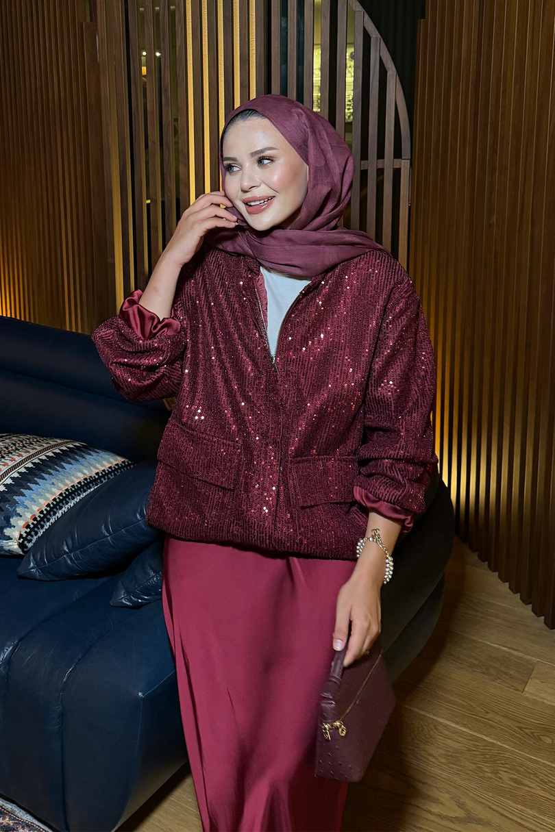 Pullu Gloria Bomber Ceket Bordo