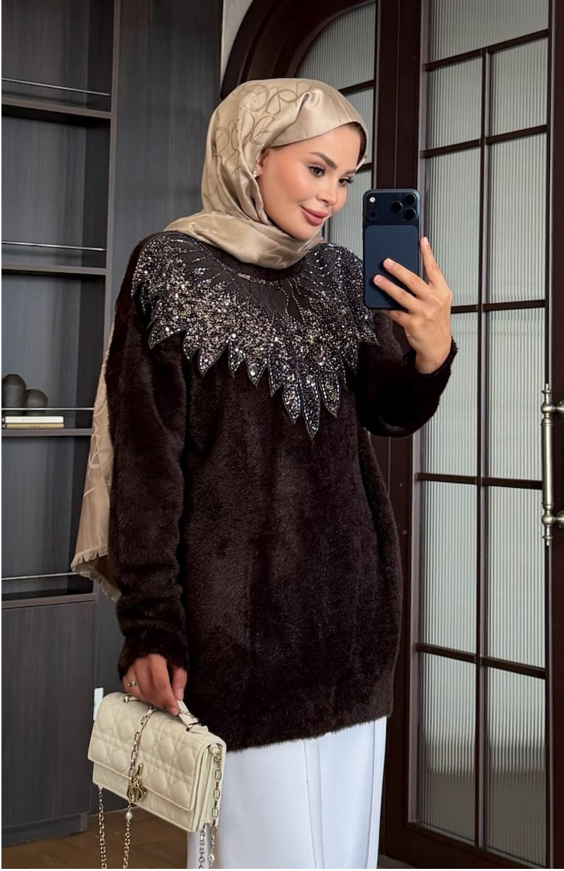 Tasarım Angora Kazak Kahve