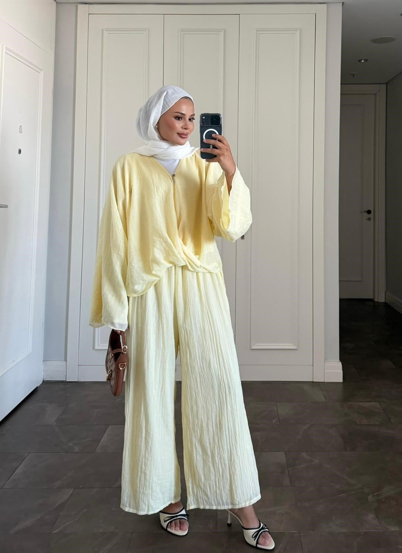 Capri Pantolonlu Takım Sarı
