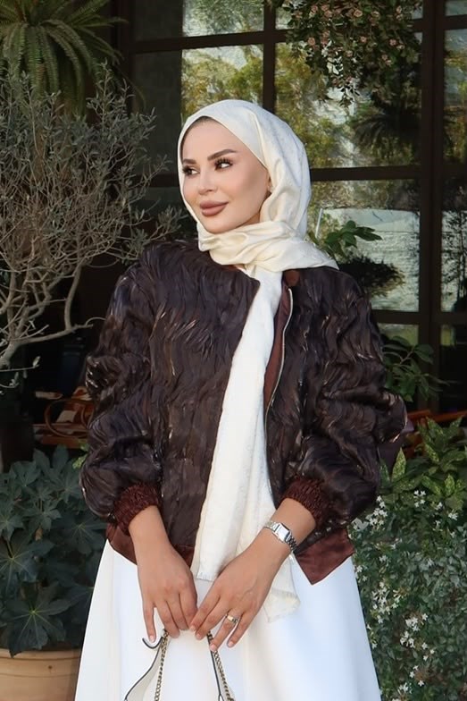 Parlak Dokulu Bomber Ceket Kahve