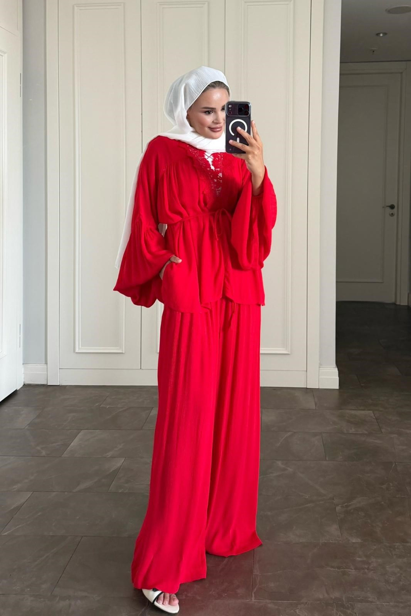Helen Pantolonlu Takım Kırmızı