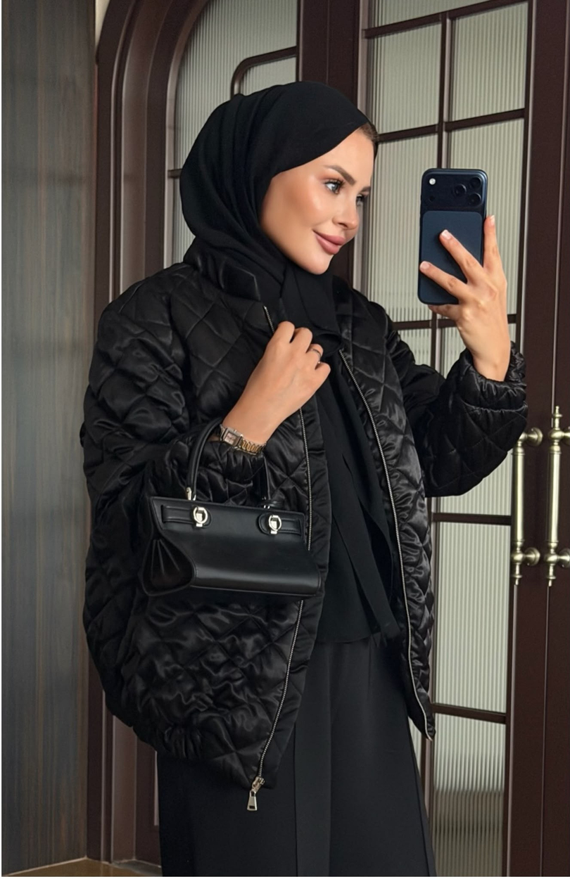 Saten Bomber Ceket Siyah