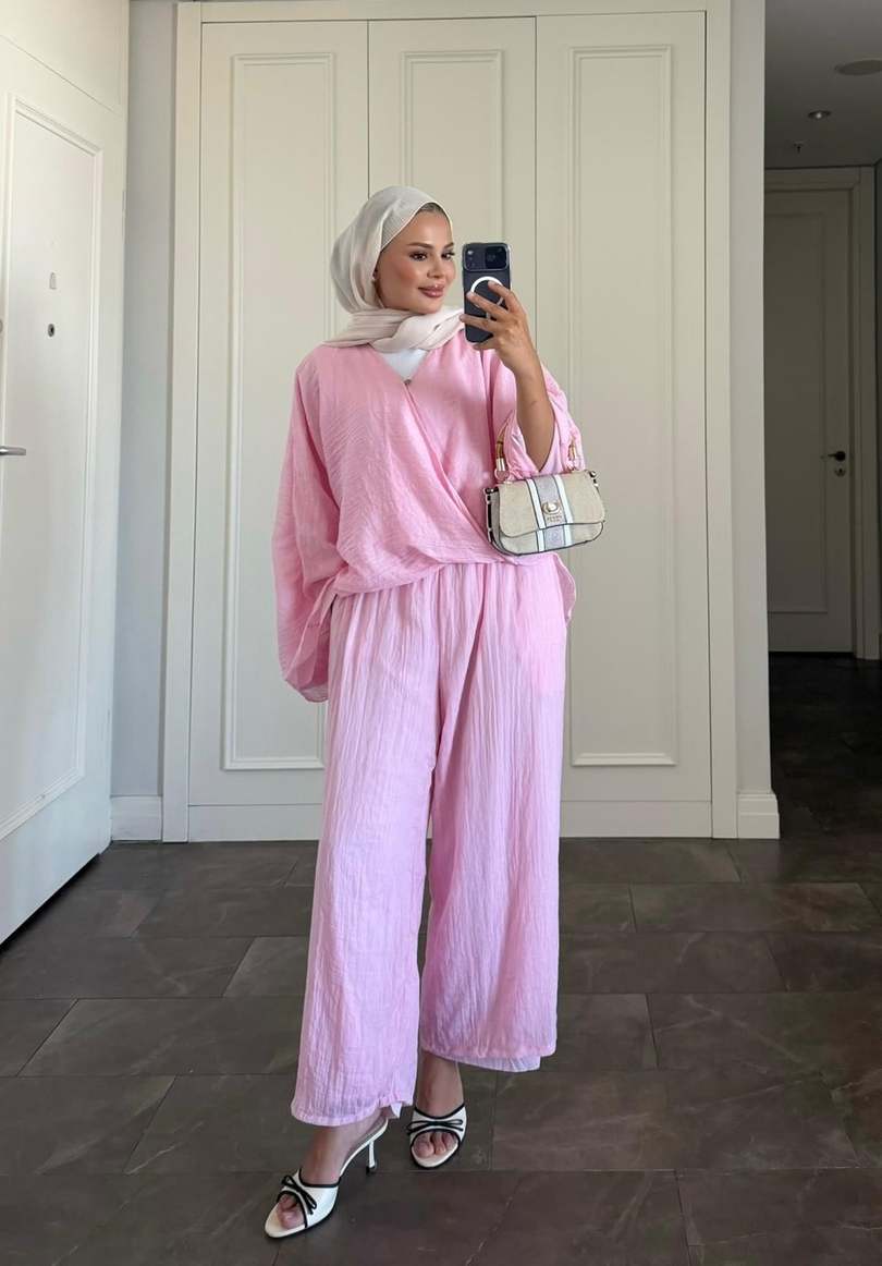 Capri Pantolonlu Takım Pembe