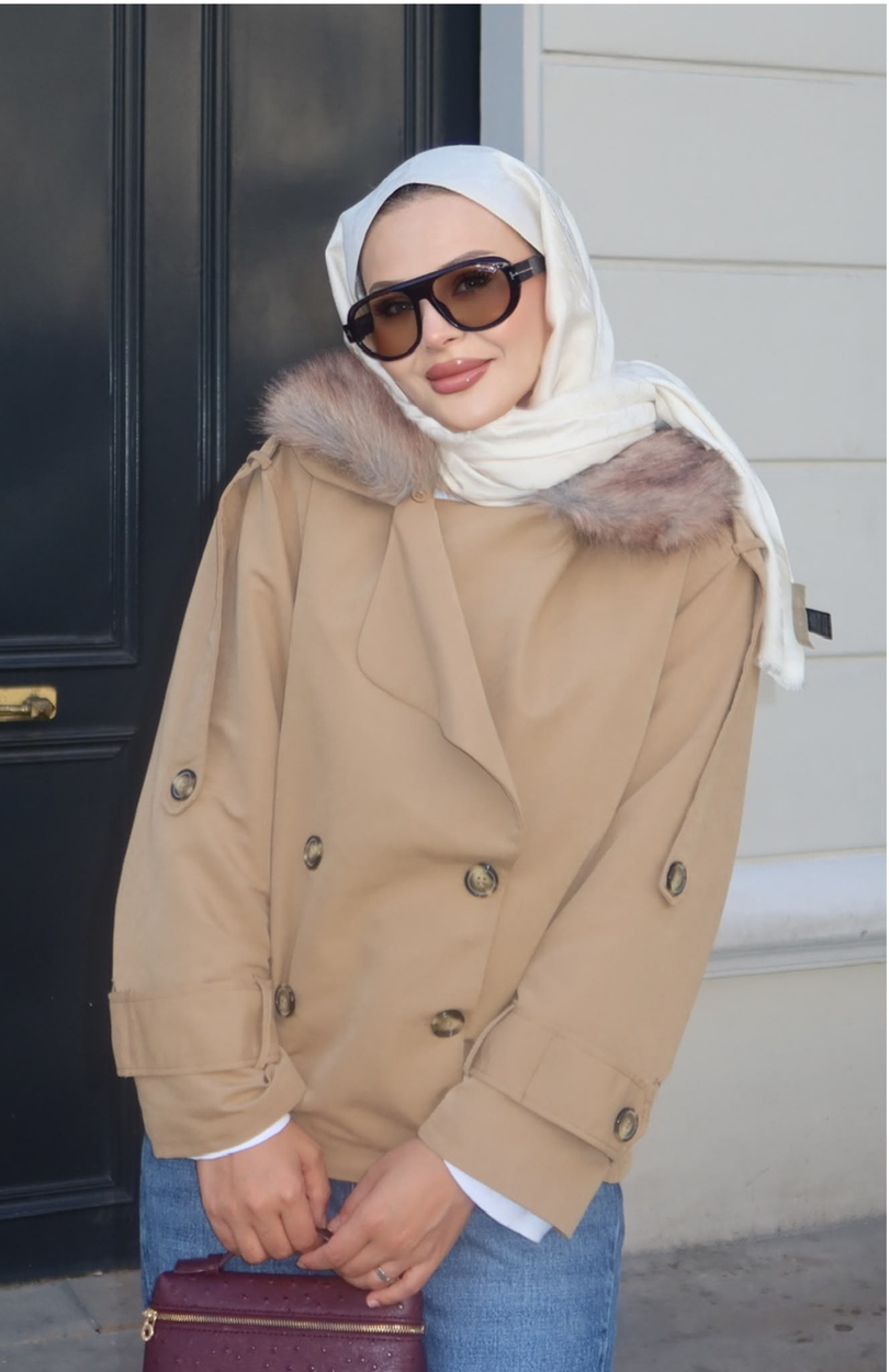 Kürk Yakalı Trenç Camel