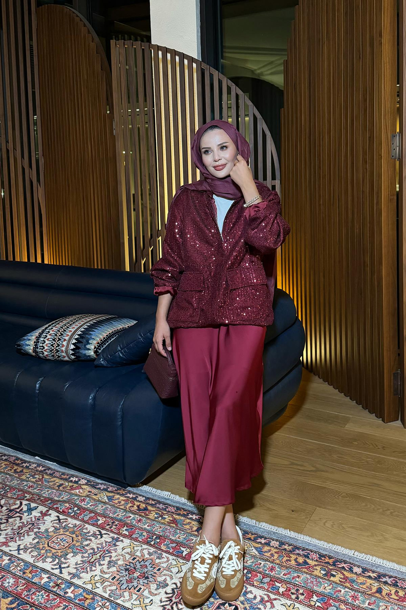 Pullu Gloria Bomber Ceket Bordo