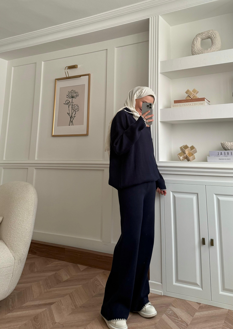 NAKIŞLI TRİKO TAKIM LACİVERT