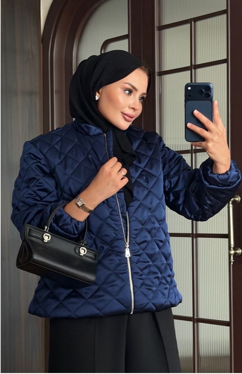 Saten Bomber Ceket Lacivert