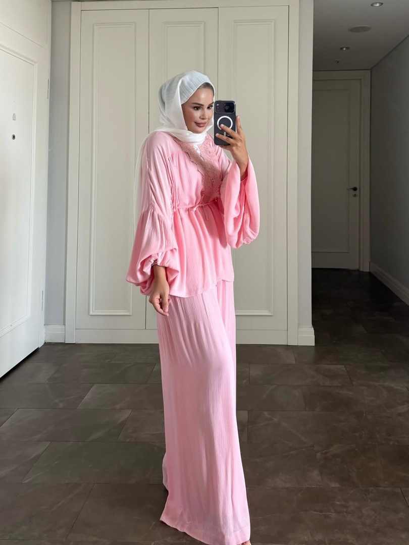 Helen Pantolonlu Takım Pembe